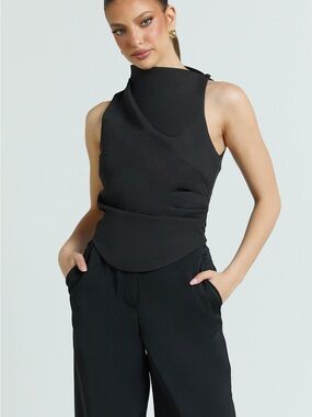 NWT Black Draped Sleeveless Top